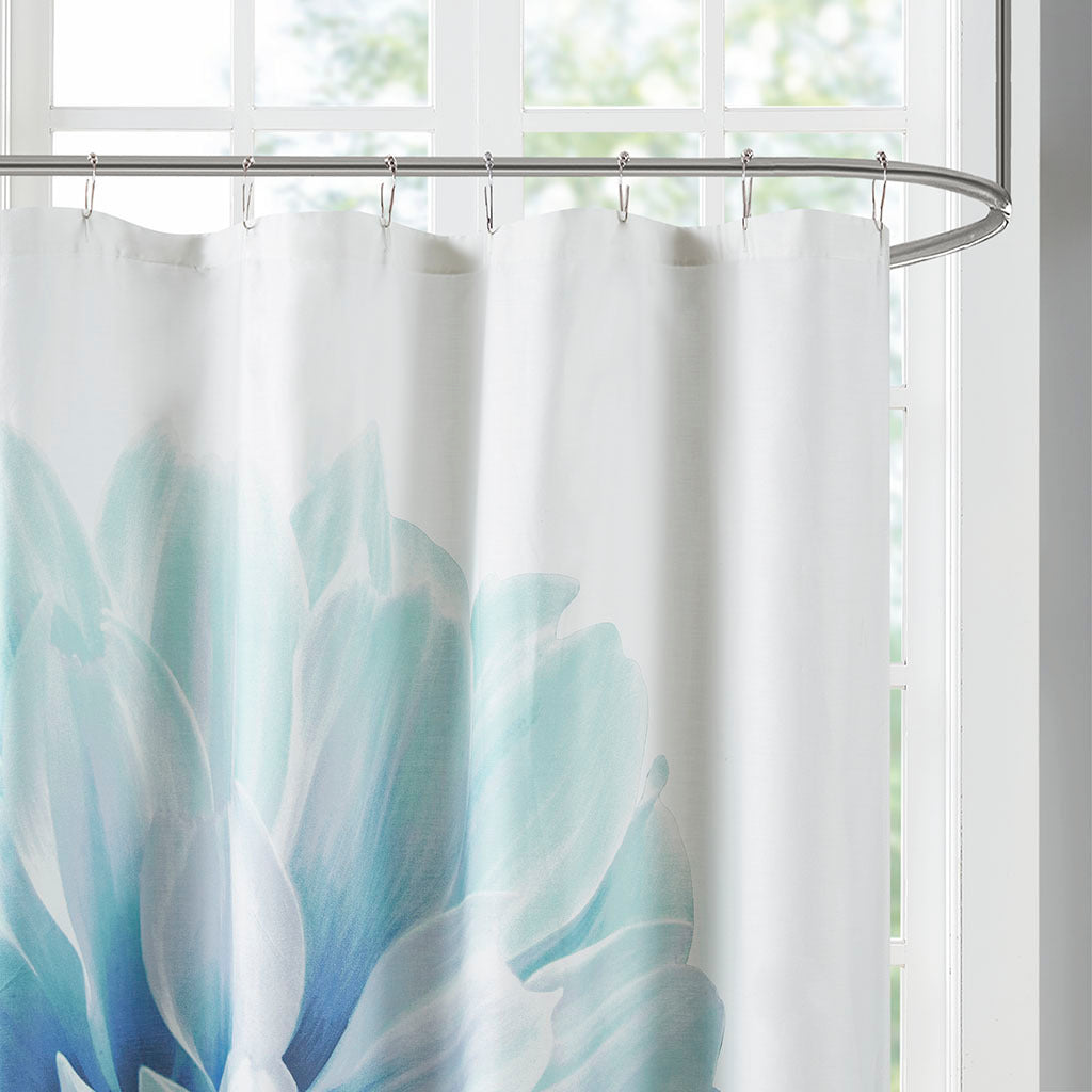 Printed Floral Cotton Shower Curtain Aqua Cotton