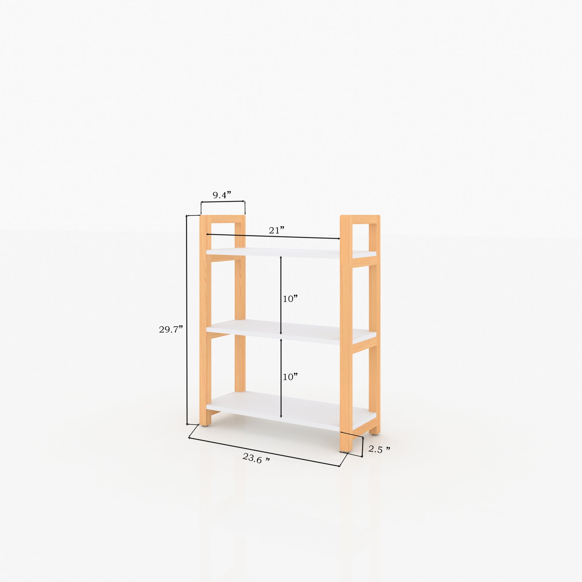 3 Tiers Storage Bookcase With Solid Wood Frame,White White Solid Wood Mdf