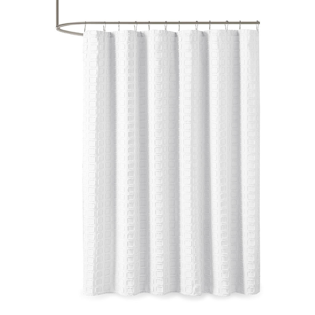 Woven Clipped Solid Shower Curtain White Polyester