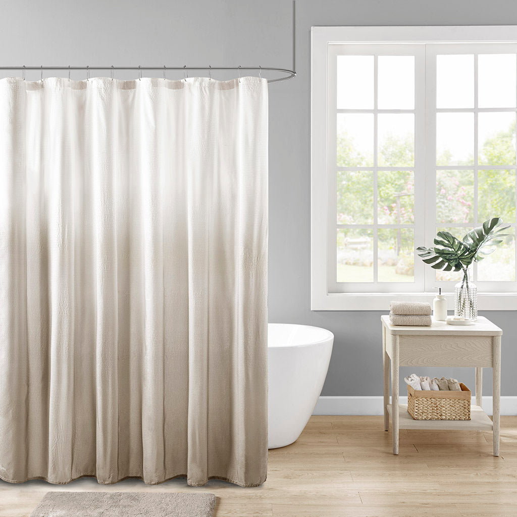 Ombre Printed Seersucker Shower Curtain Taupe Polyester