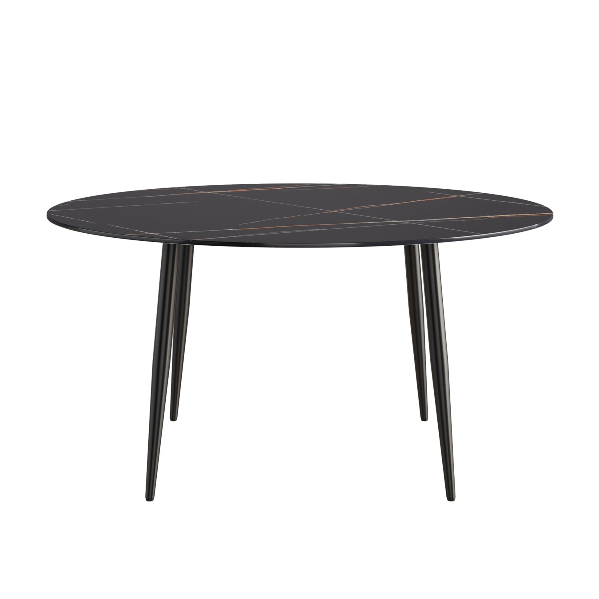 59.05"Modern Man Made Stone Round Black Metal Dining Table Position For 6 People Black Metal Sintered Stone