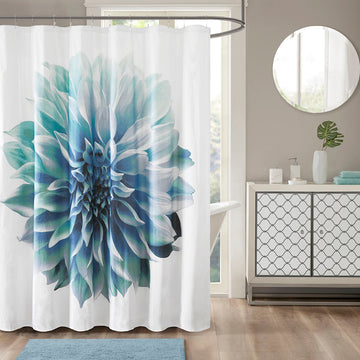 Printed Floral Cotton Shower Curtain Aqua Cotton