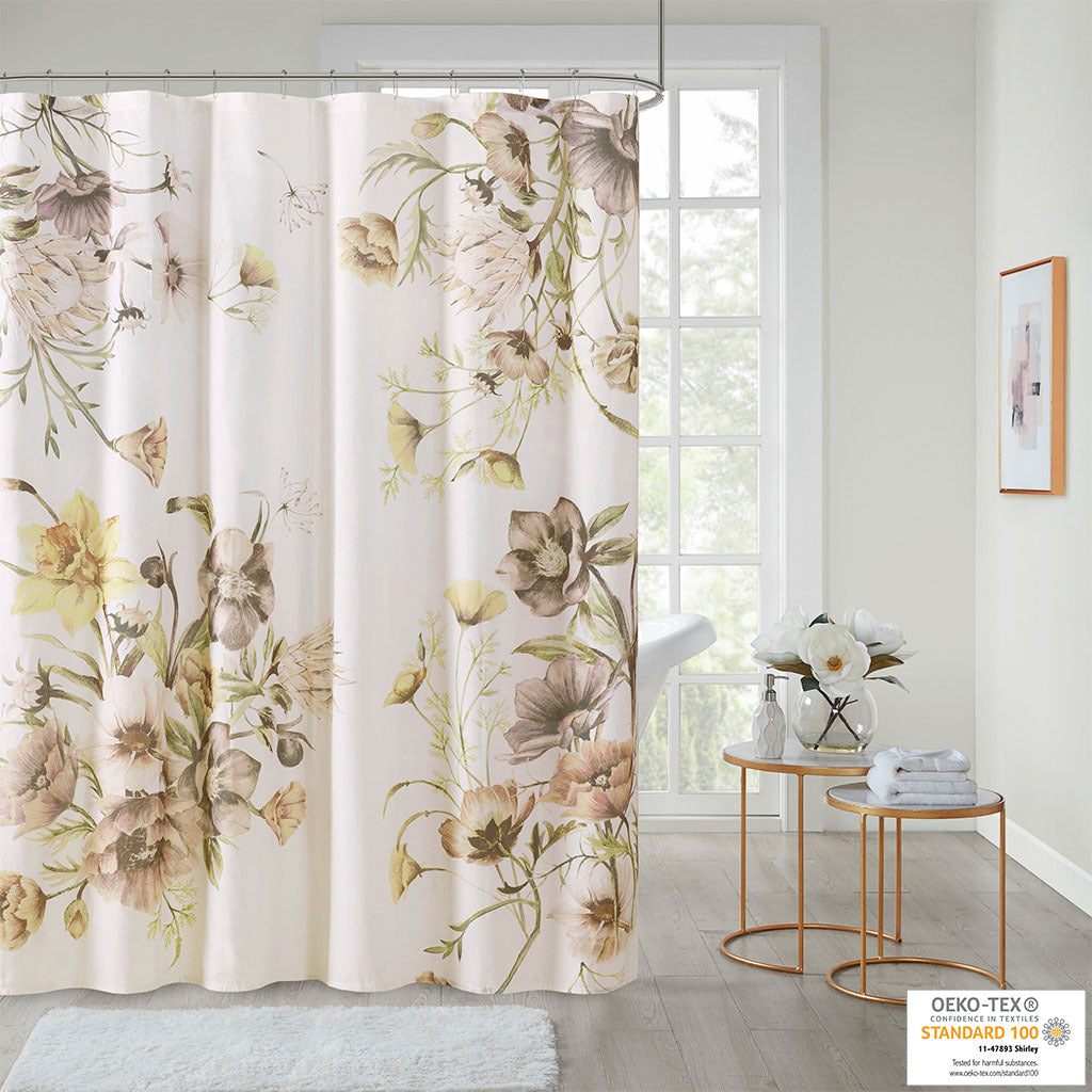 Printed Cotton Shower Curtain Blush Cotton