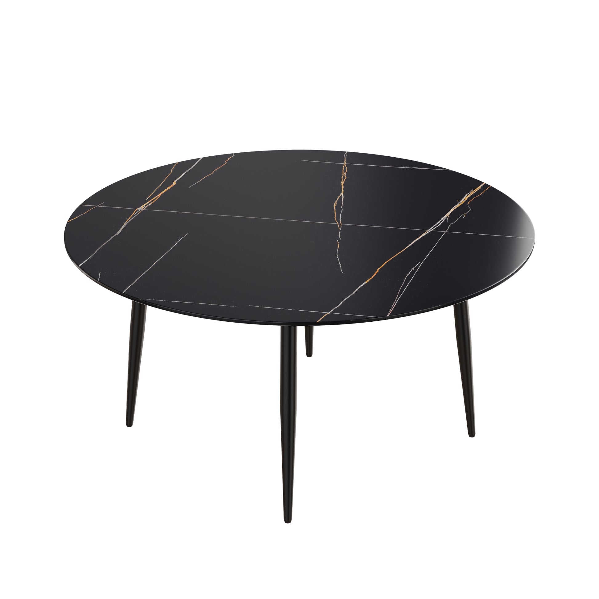 59.05"Modern Man Made Stone Round Black Metal Dining Table Position For 6 People Black Metal Sintered Stone