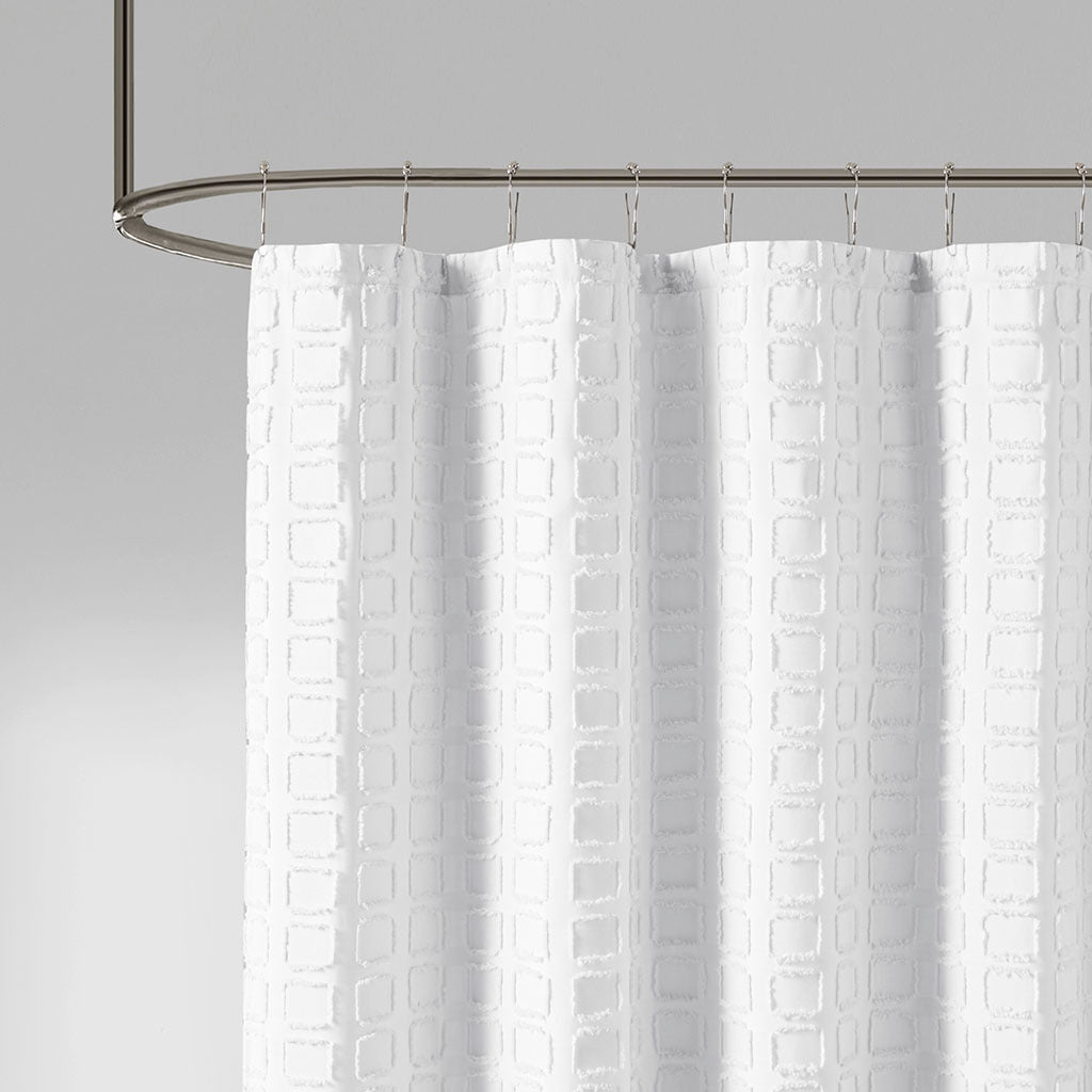 Woven Clipped Solid Shower Curtain White Polyester