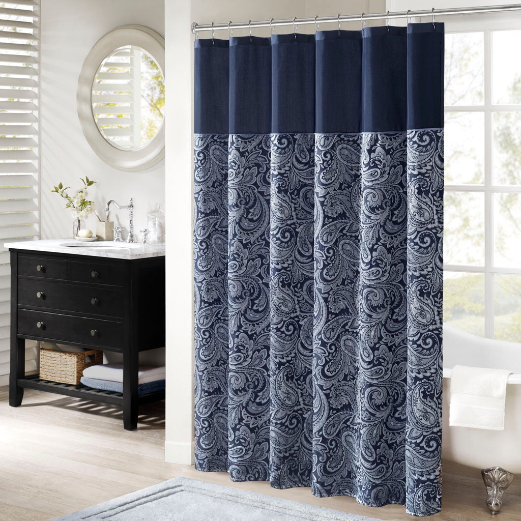 Jacquard Shower Curtain Navy Polyester