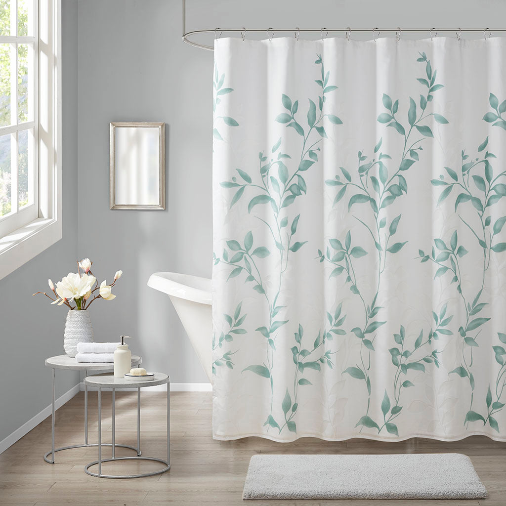 Burnout Printed Shower Curtain Seafoam Polyester