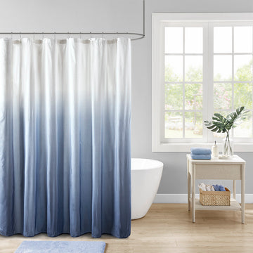 Ombre Printed Seersucker Shower Curtain Blue Polyester