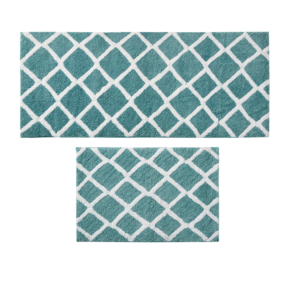 Reversible High Pile Tufted Microfiber Bath Rug Aqua Microfiber