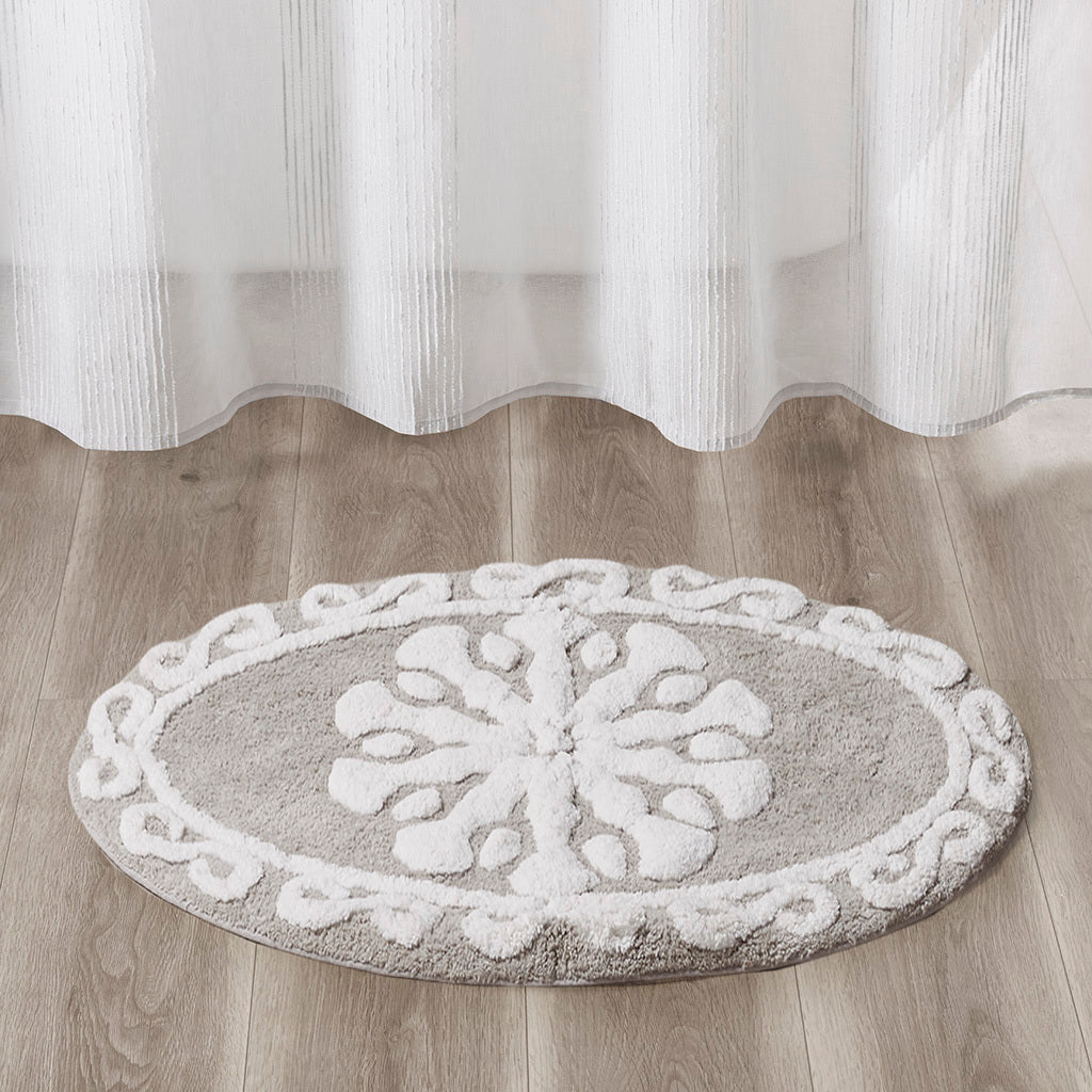 Medallion Cotton Tufted Bath Rug Taupe Cotton