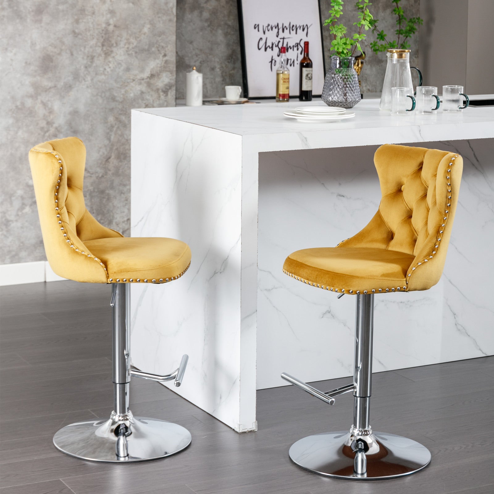 Swivel Velvet Barstools Adjusatble Seat Height From 25 33 Inch, Modern Upholstered Chrome Base Bar Stools With Backs Comfortable Tufted For Home Pub And Kitchen Island Gold,Set Of 2 Gold Foam Velvet