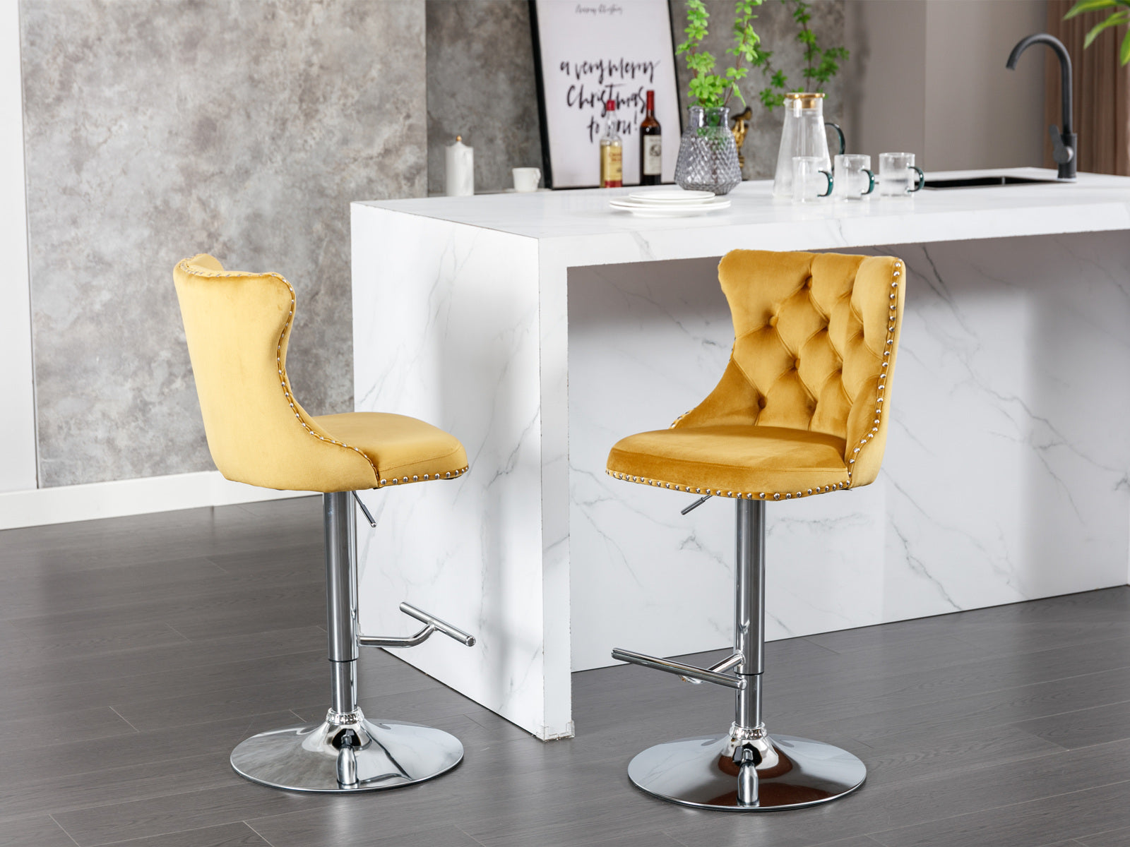 Swivel Velvet Barstools Adjusatble Seat Height From 25 33 Inch, Modern Upholstered Chrome Base Bar Stools With Backs Comfortable Tufted For Home Pub And Kitchen Island Gold,Set Of 2 Gold Foam Velvet