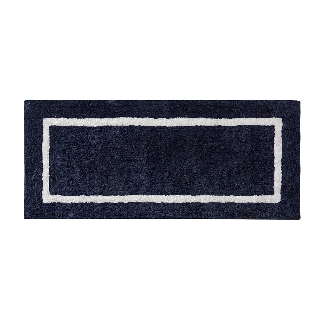 Reversible High Pile Tufted Microfiber Bath Rug Navy Microfiber