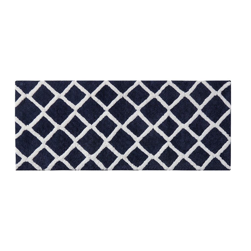 Reversible High Pile Tufted Microfiber Bath Rug Navy Microfiber