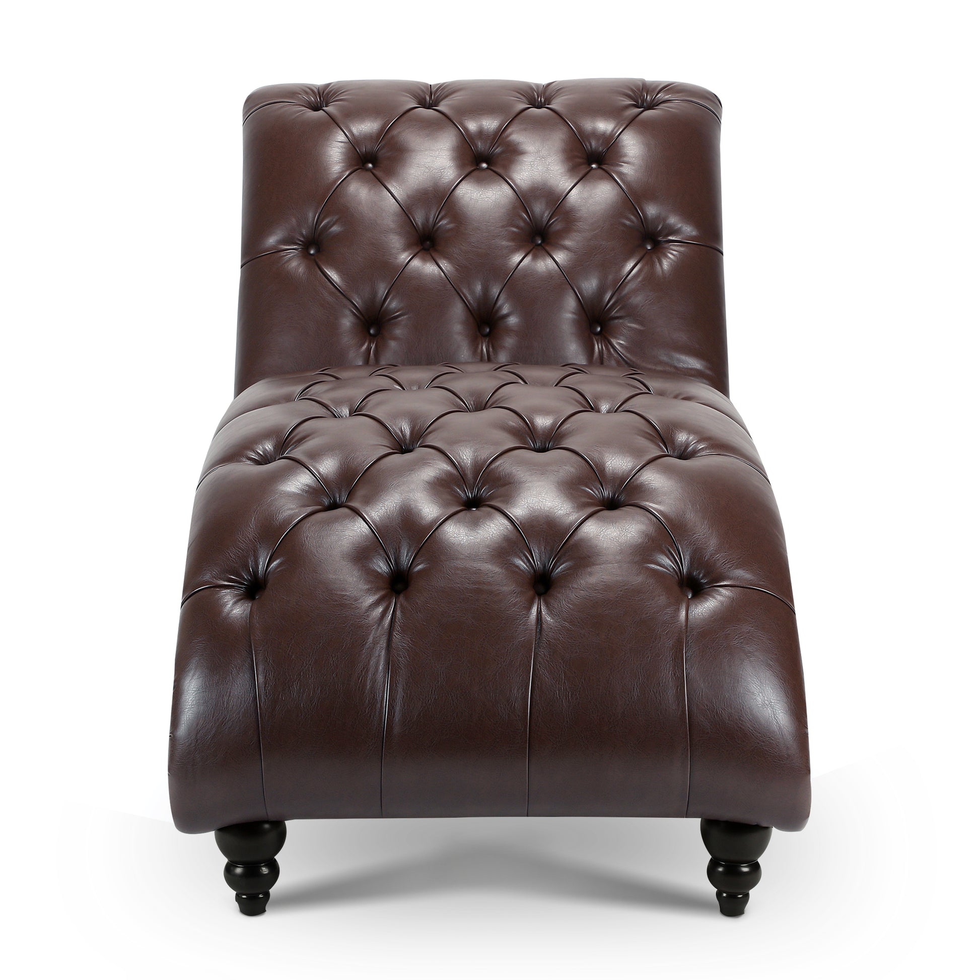 Tufted Armless Chaise Lounge Dark Brown Pu Pu