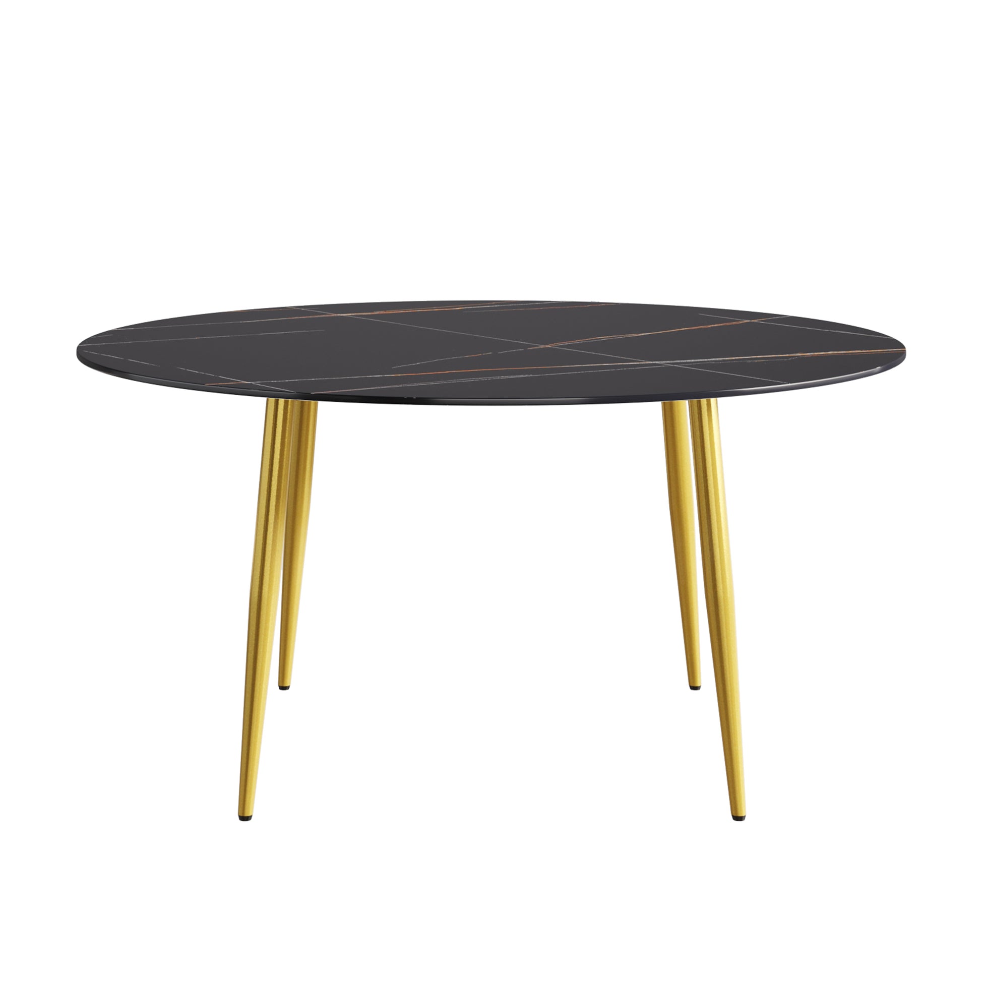 59.05"Modern Man Made Stone Round Golden Metal Dining Table Position For 6 People Golden Black Metal Sintered Stone