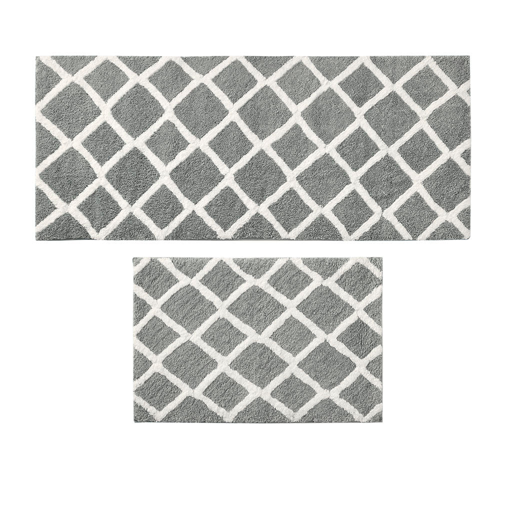 Reversible High Pile Tufted Microfiber Bath Rug Grey Microfiber