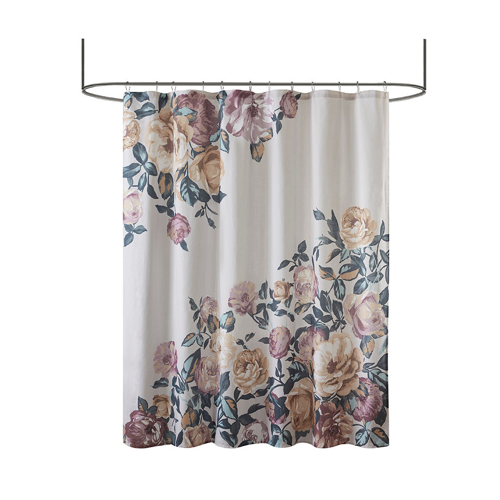 Cotton Floral Printed Shower Curtain Ivory Cotton