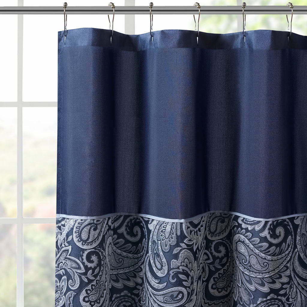 Jacquard Shower Curtain Navy Polyester