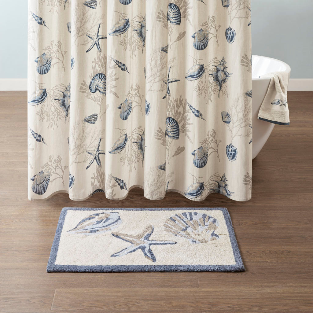 Reversible High Pile Tufted Bath Rug Blue Cotton