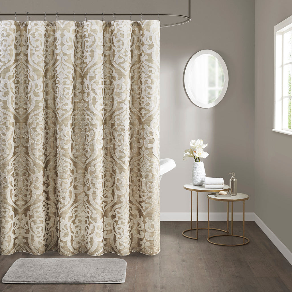 Jacquard Shower Curtain Tan Ivory Polyester