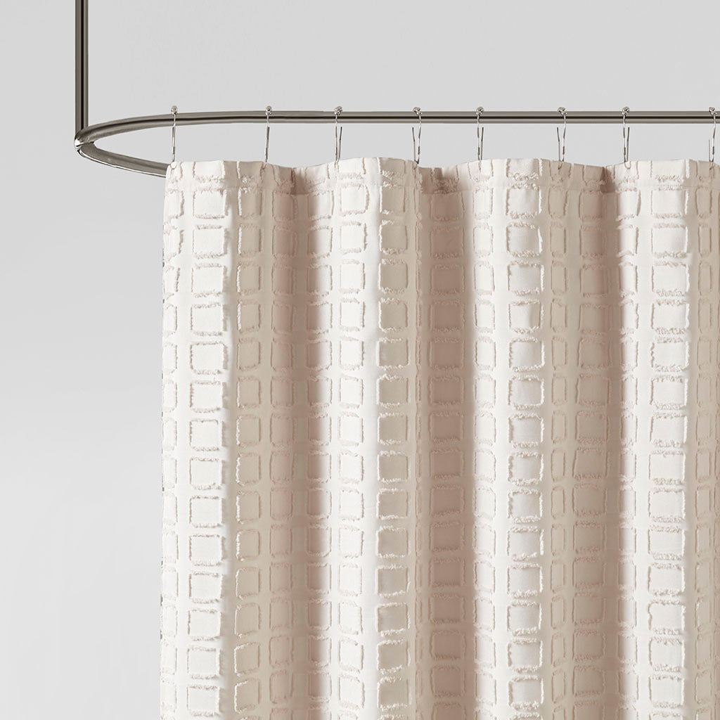 Woven Clipped Solid Shower Curtain Sand Polyester