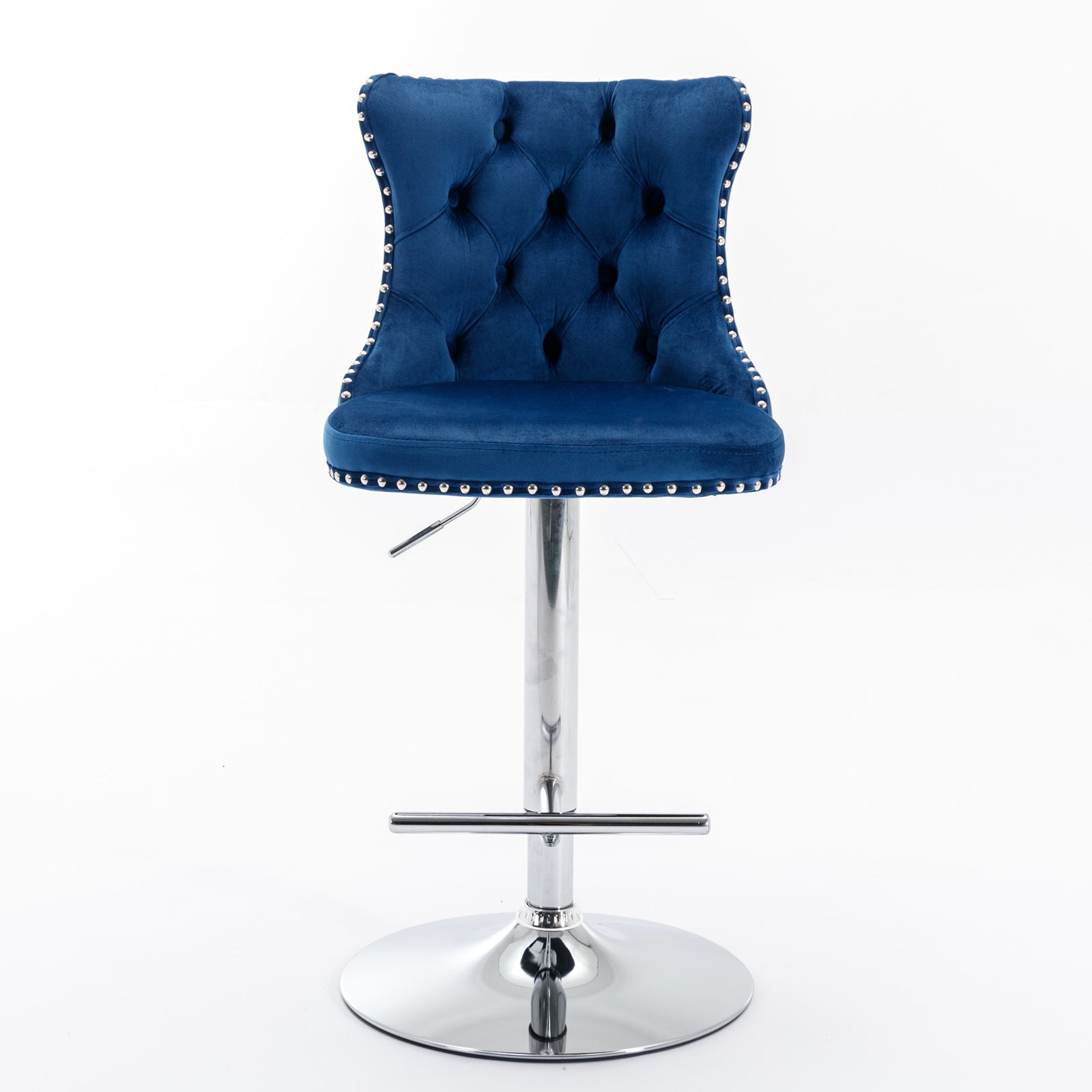 Swivel Velvet Barstools Adjusatble Seat Height From 25 33 Inch, Modern Upholstered Chrome Base Bar Stools With Backs Comfortable Tufted For Home Pub And Kitchen Island Blue,Set Of 2 Blue Foam Velvet