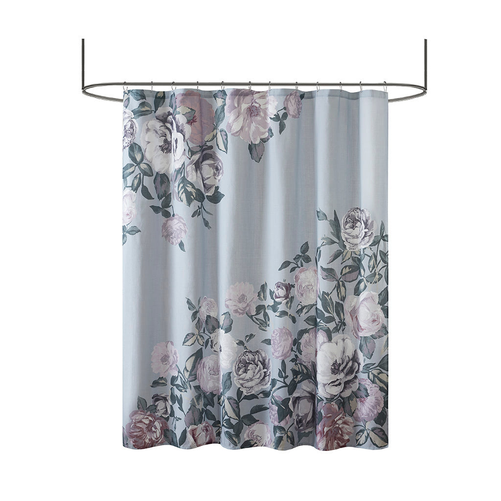 Cotton Floral Printed Shower Curtain Grey Cotton