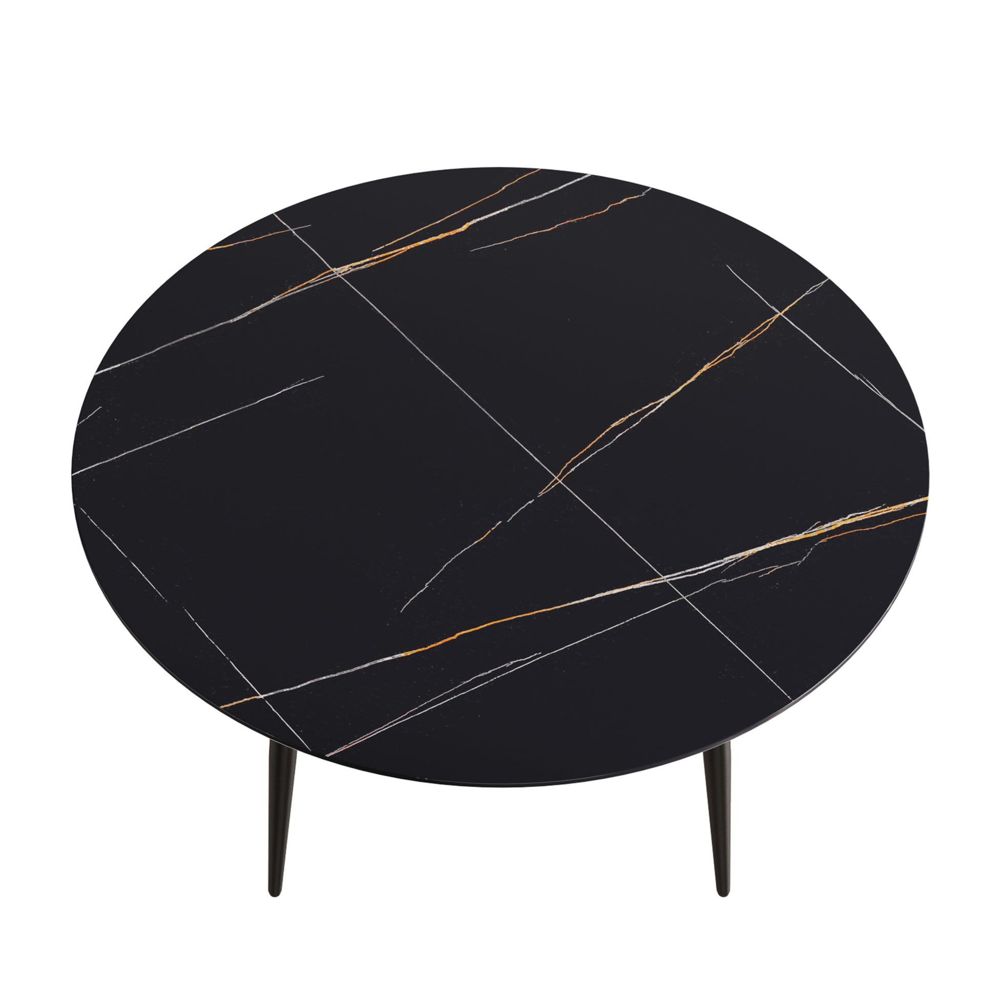 59.05"Modern Man Made Stone Round Black Metal Dining Table Position For 6 People Black Metal Sintered Stone