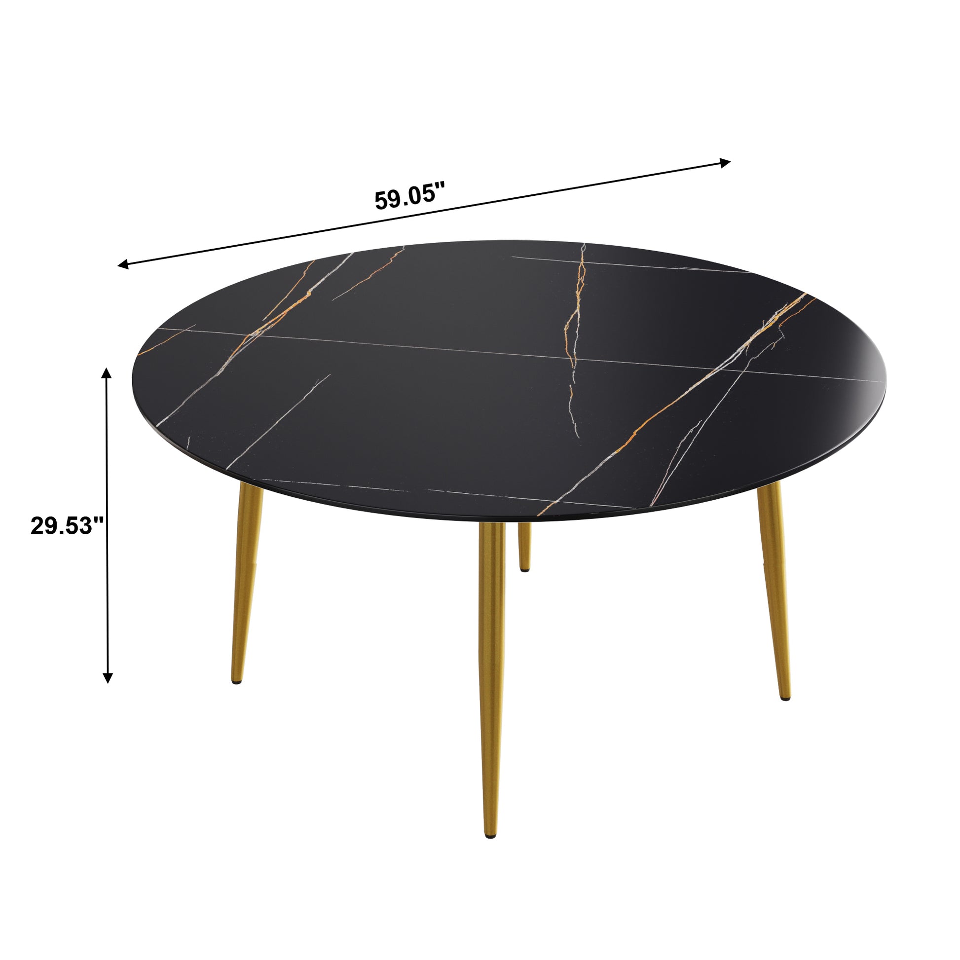 59.05"Modern Man Made Stone Round Golden Metal Dining Table Position For 6 People Golden Black Metal Sintered Stone