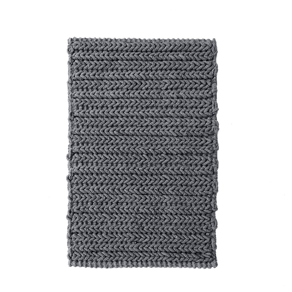 100% Cotton Chenille Chain Stitch Rug Charcoal Cotton