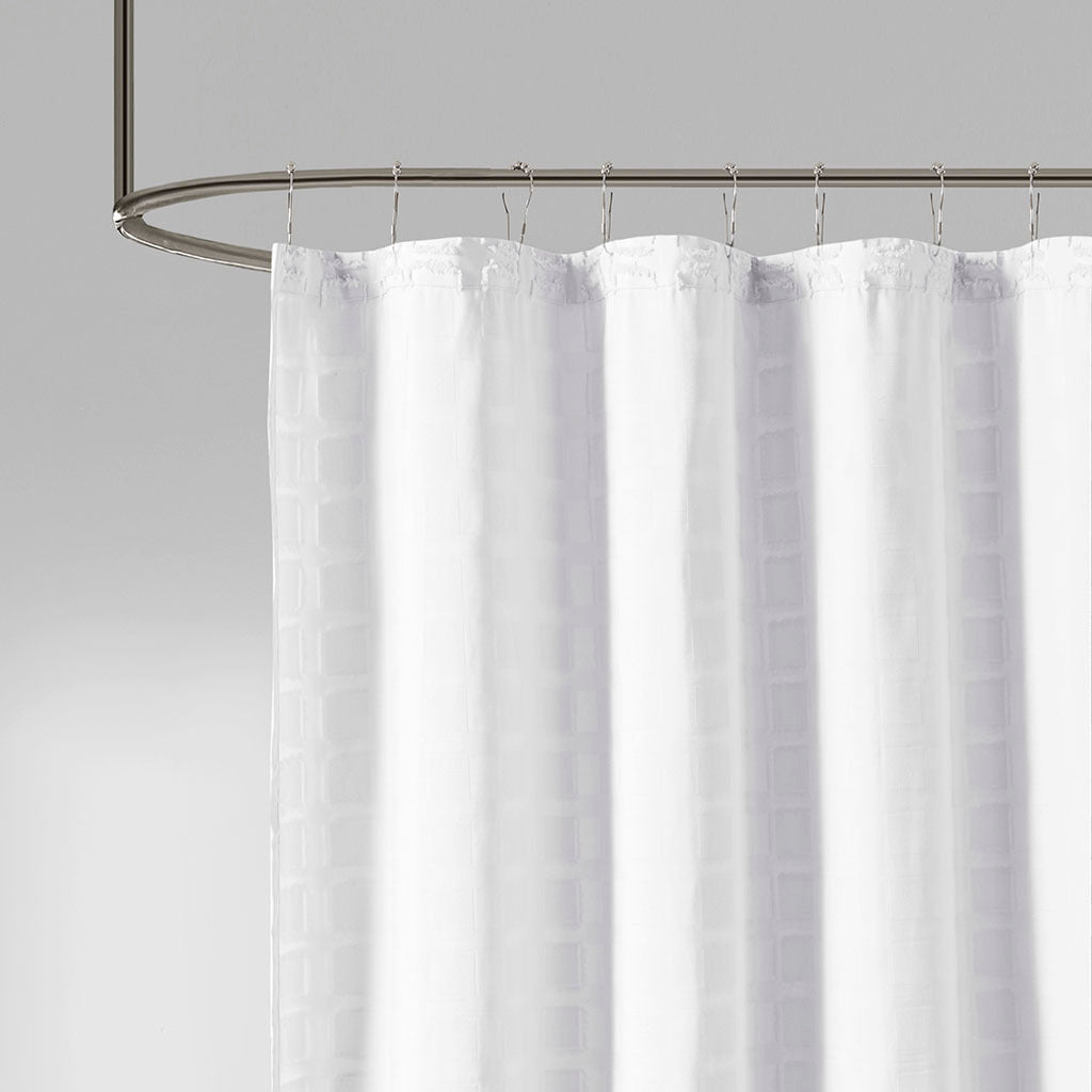 Woven Clipped Solid Shower Curtain White Polyester