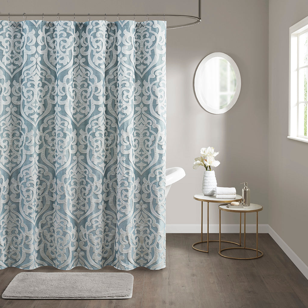 Jacquard Shower Curtain Aqua Silver Polyester