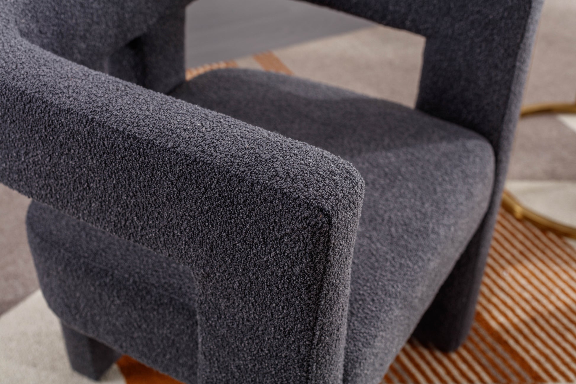 Coolmore Contemporary Designed Fabric Upholstered Accent Dining Chair Barrel Side Chairs Kitchen Armchair For Living Room 2Pc Set Carbon Black Boucle