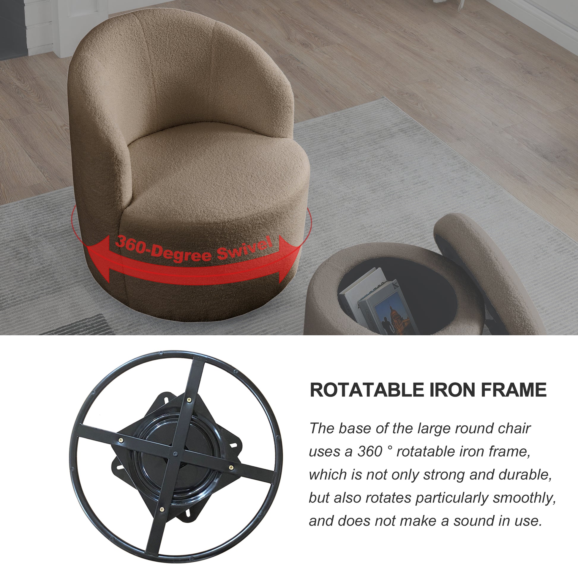 Video Welike Swivel Barrel Chair, Living Room Swivel Chair With Round Storage Chair, 360 Swivel Club Chair, Nursery, Bedroom, Office, Hotel With Upholstered Modern Armchair, Teddy Fabric Coffee Foam Fabric