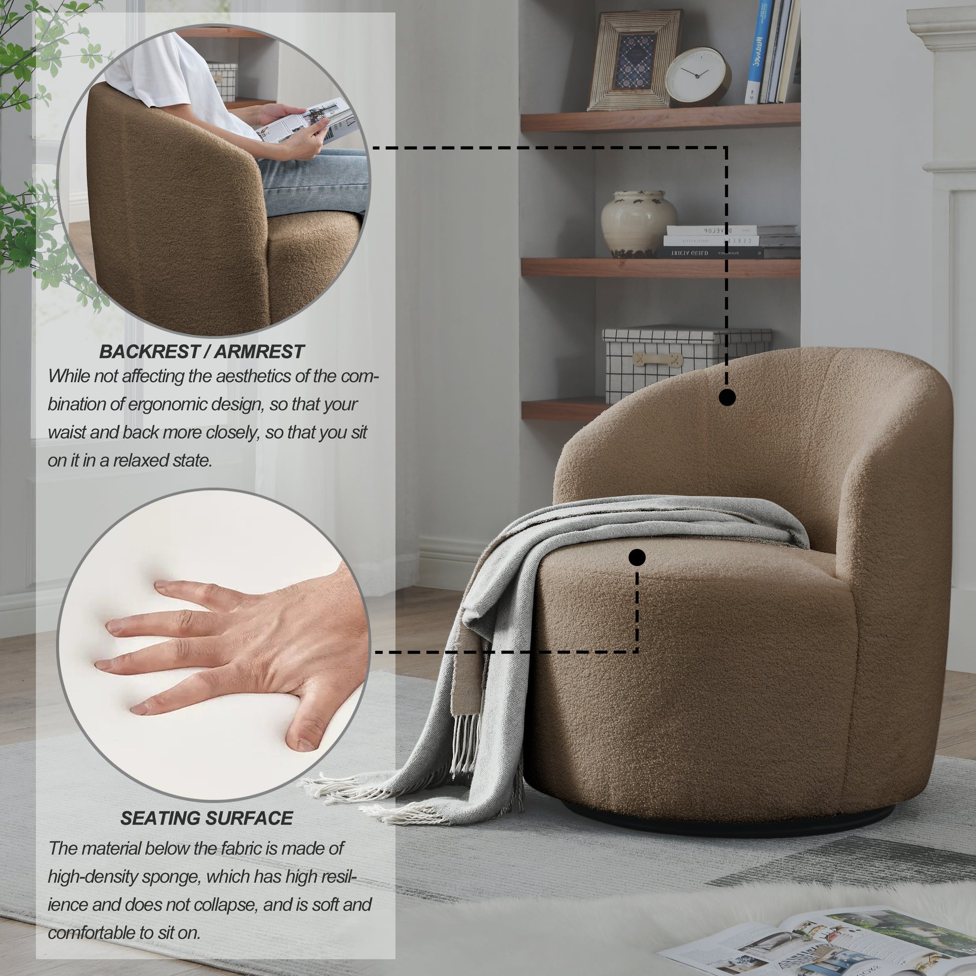Video Welike Swivel Barrel Chair, Living Room Swivel Chair With Round Storage Chair, 360 Swivel Club Chair, Nursery, Bedroom, Office, Hotel With Upholstered Modern Armchair, Teddy Fabric Coffee Foam Fabric