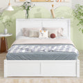 Queen Size Storage Platform Bed With Pull Out Shelves And Twin Xl Size Trundle, White White Solid Wood Mdf