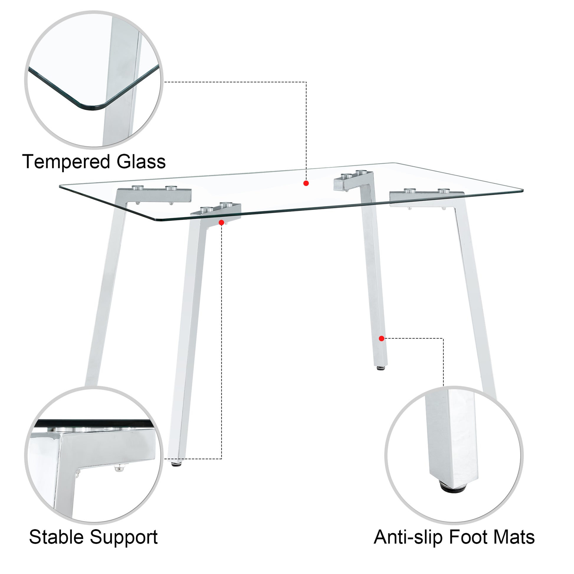 Glass Dining Table Modern Minimalist Rectangular For 4 6 With 0.31" Tempered Glass Tabletop And Plating Metal Legs, Writing Table Desk, For Kitchen Dining Living Room, 51" W X 31"D X 30" H 1123 Transparent Glass