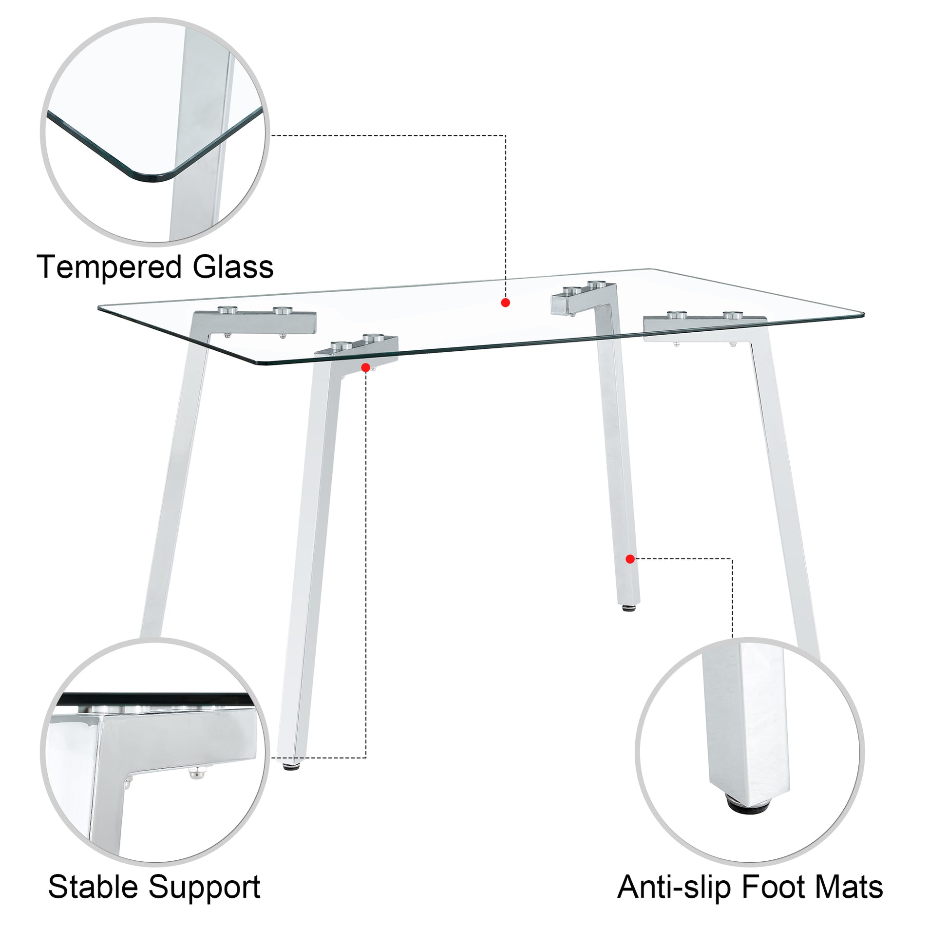 Glass Dining Table, Dining Chair Set, 4 Black Dining Chairs And 1 Dining Table Table Measures 51" W X 31.5"D X 29.5" H Black Metal