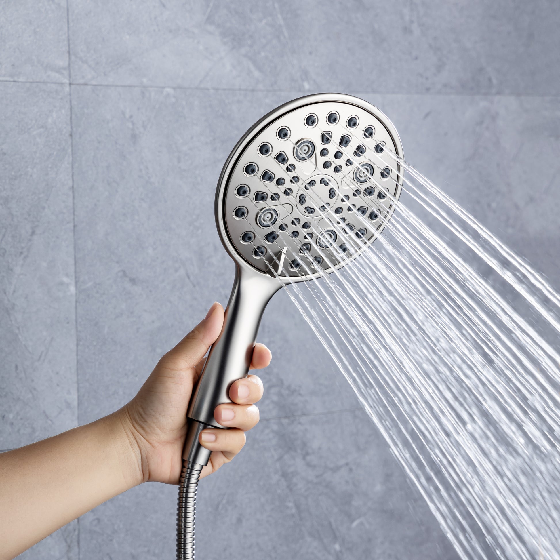 Cobbe 8 Functions Shower Head with handheld High brushed nickel-metal