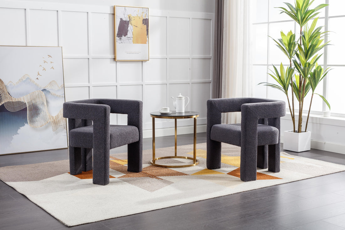 Coolmore Contemporary Designed Fabric Upholstered Accent Dining Chair Barrel Side Chairs Kitchen Armchair For Living Room 2Pc Set Carbon Black Boucle