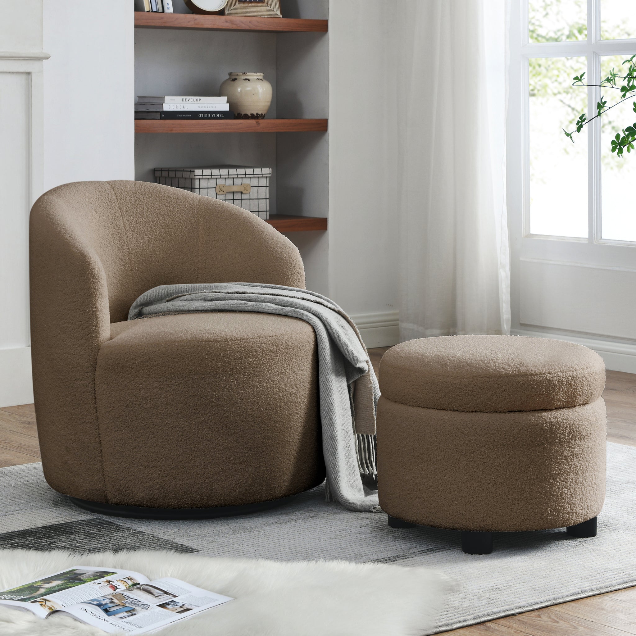 Video Welike Swivel barrel chair, living room swivel coffee-foam-fabric