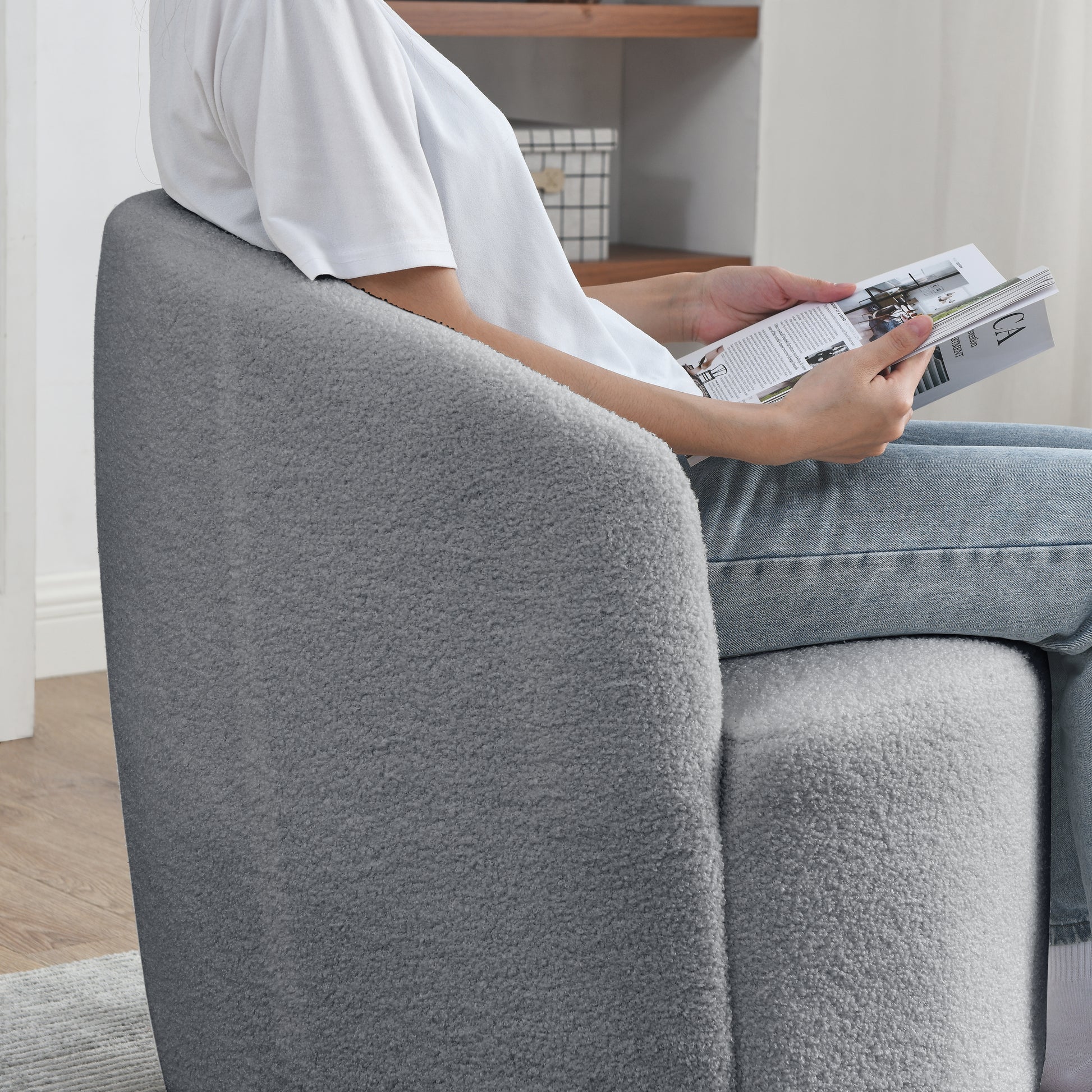 Video Welike Swivel Barrel Chair, Living Room Swivel Chair With Round Storage Chair, 360 Swivel Club Chair, Nursery, Bedroom, Office, Hotel With Upholstered Modern Armchair, Teddy Fabric Grey Teddy Foam Fabric
