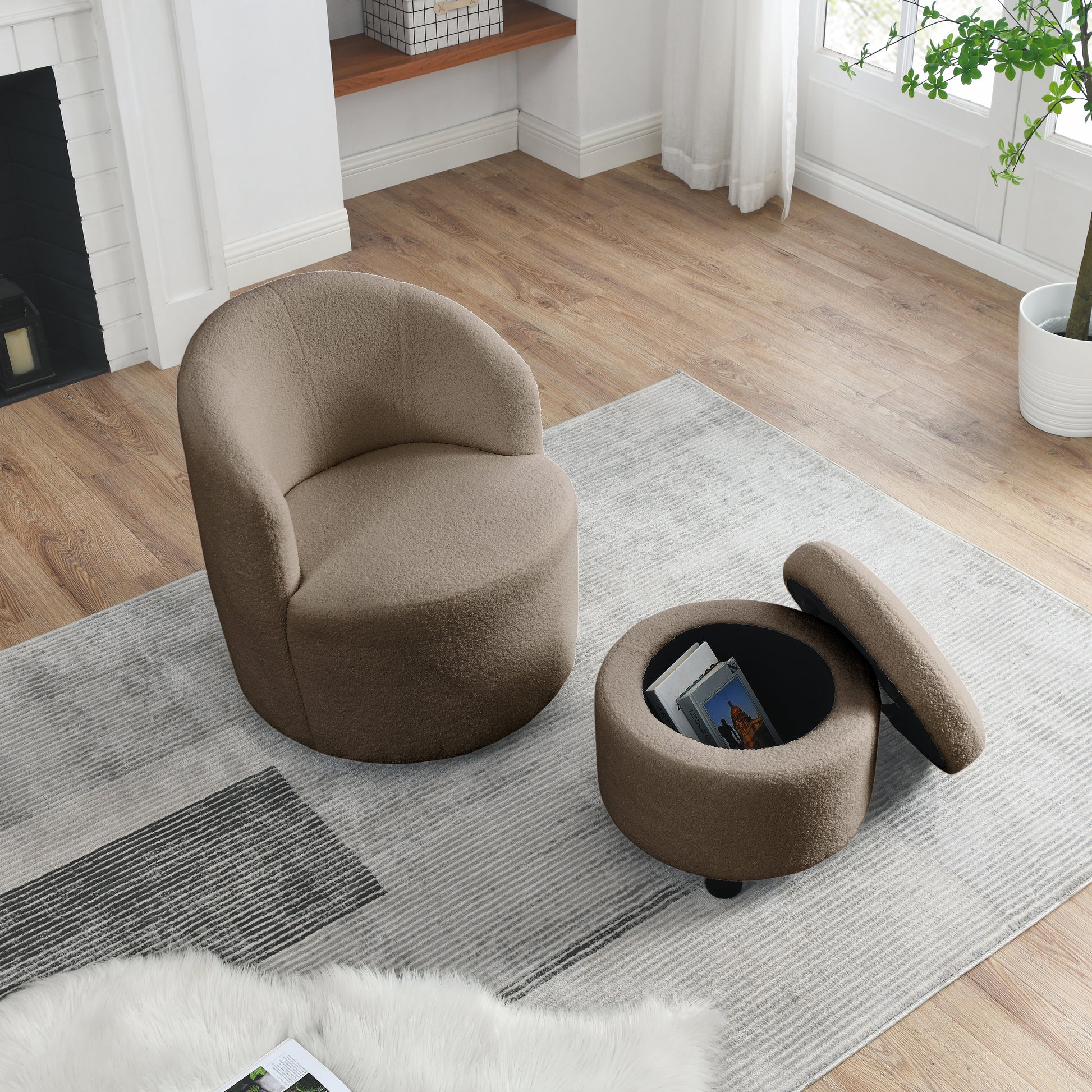 Video Welike Swivel Barrel Chair, Living Room Swivel Chair With Round Storage Chair, 360 Swivel Club Chair, Nursery, Bedroom, Office, Hotel With Upholstered Modern Armchair, Teddy Fabric Coffee Foam Fabric