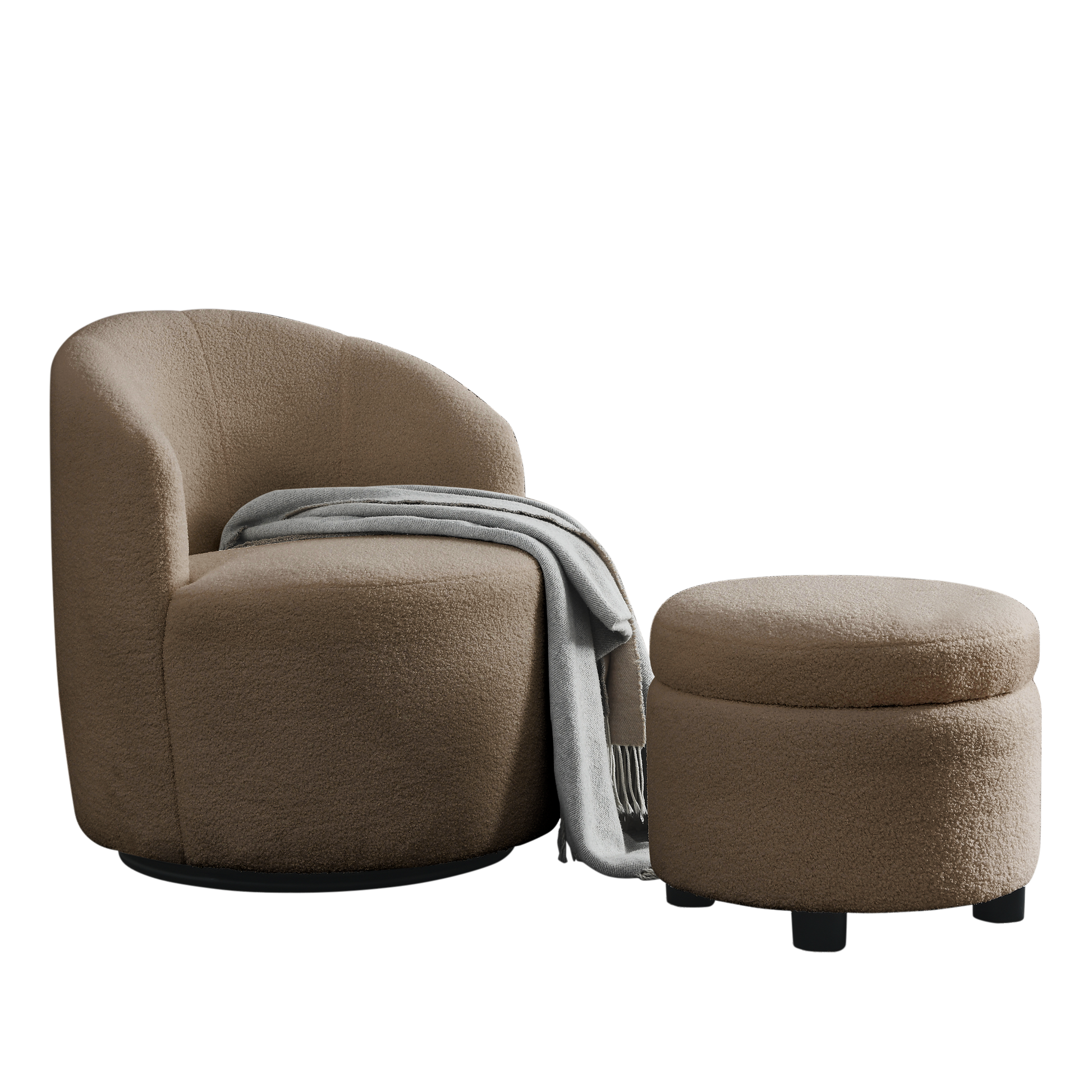 Video Welike Swivel Barrel Chair, Living Room Swivel Chair With Round Storage Chair, 360 Swivel Club Chair, Nursery, Bedroom, Office, Hotel With Upholstered Modern Armchair, Teddy Fabric Coffee Foam Fabric