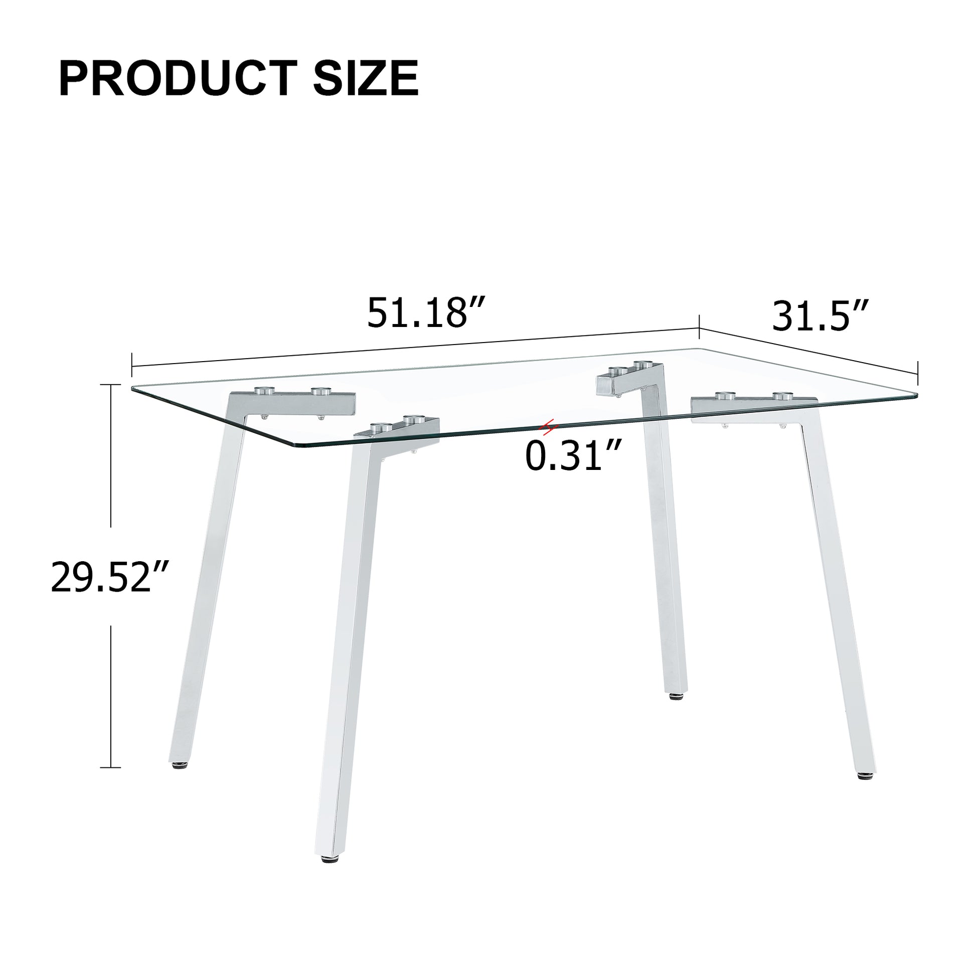 Glass Dining Table Modern Minimalist Rectangular For 4 6 With 0.31" Tempered Glass Tabletop And Plating Metal Legs, Writing Table Desk, For Kitchen Dining Living Room, 51" W X 31"D X 30" H 1123 Transparent Glass