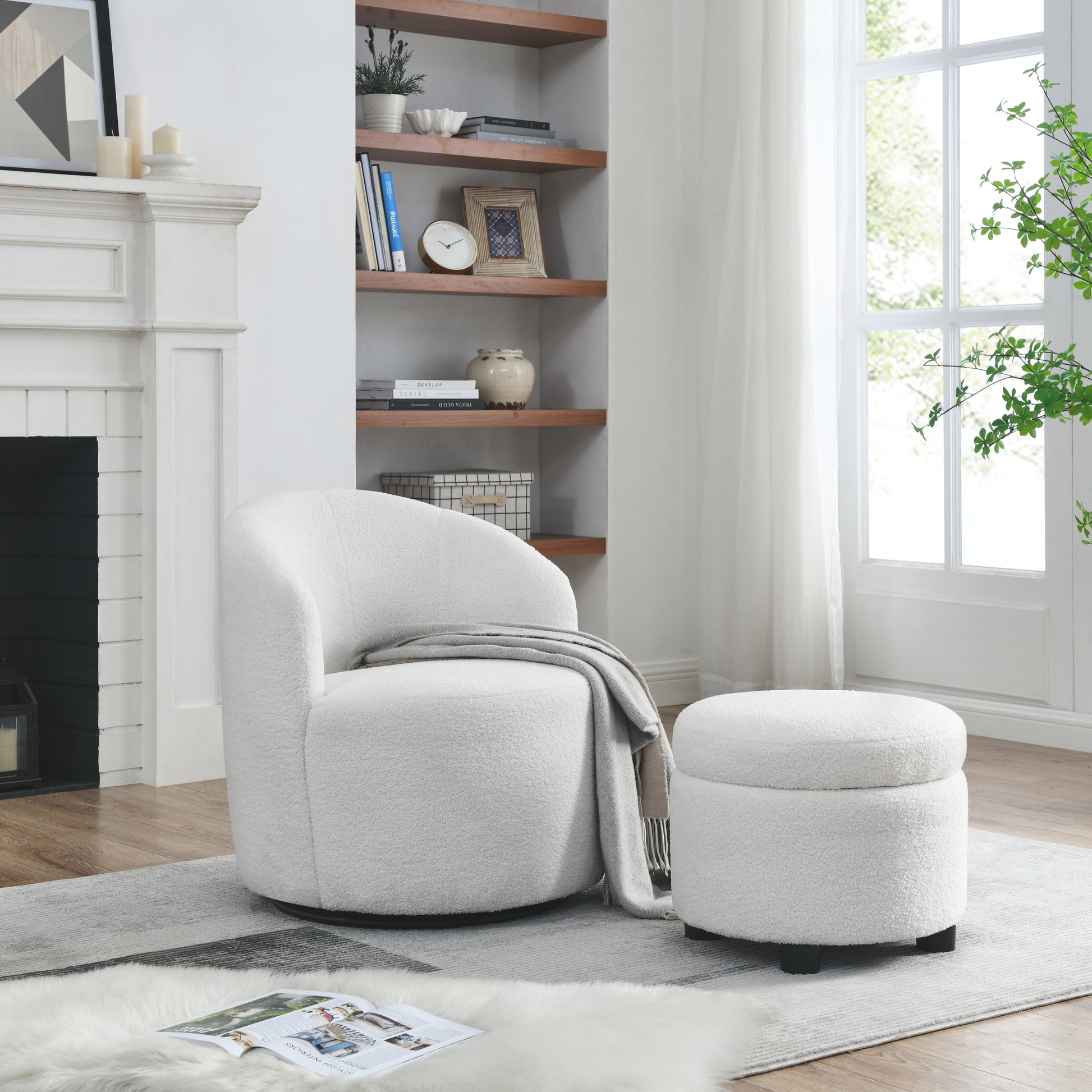Video Welike Swivel Barrel Chair, Living Room Swivel Chair With Round Storage Chair, 360 Swivel Club Chair, Nursery, Bedroom, Office, Hotel With Upholstered Modern Armchair, Teddy Fabric White Teddy Foam Fabric
