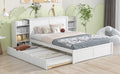 Queen Size Storage Platform Bed With Pull Out Shelves And Twin Xl Size Trundle, White White Solid Wood Mdf