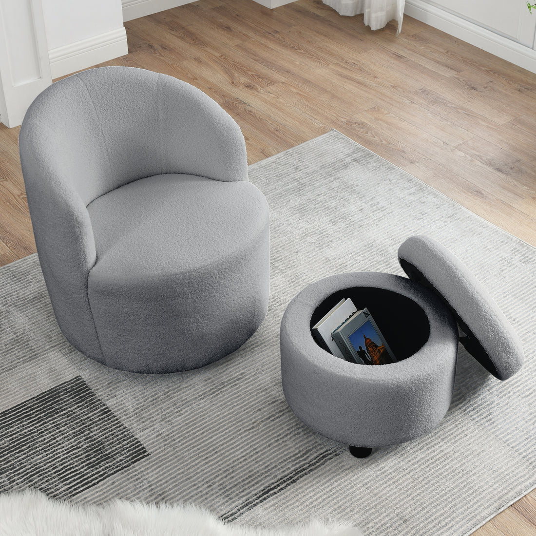 Video Welike Swivel Barrel Chair, Living Room Swivel Chair With Round Storage Chair, 360 Swivel Club Chair, Nursery, Bedroom, Office, Hotel With Upholstered Modern Armchair, Teddy Fabric Grey Teddy Foam Fabric