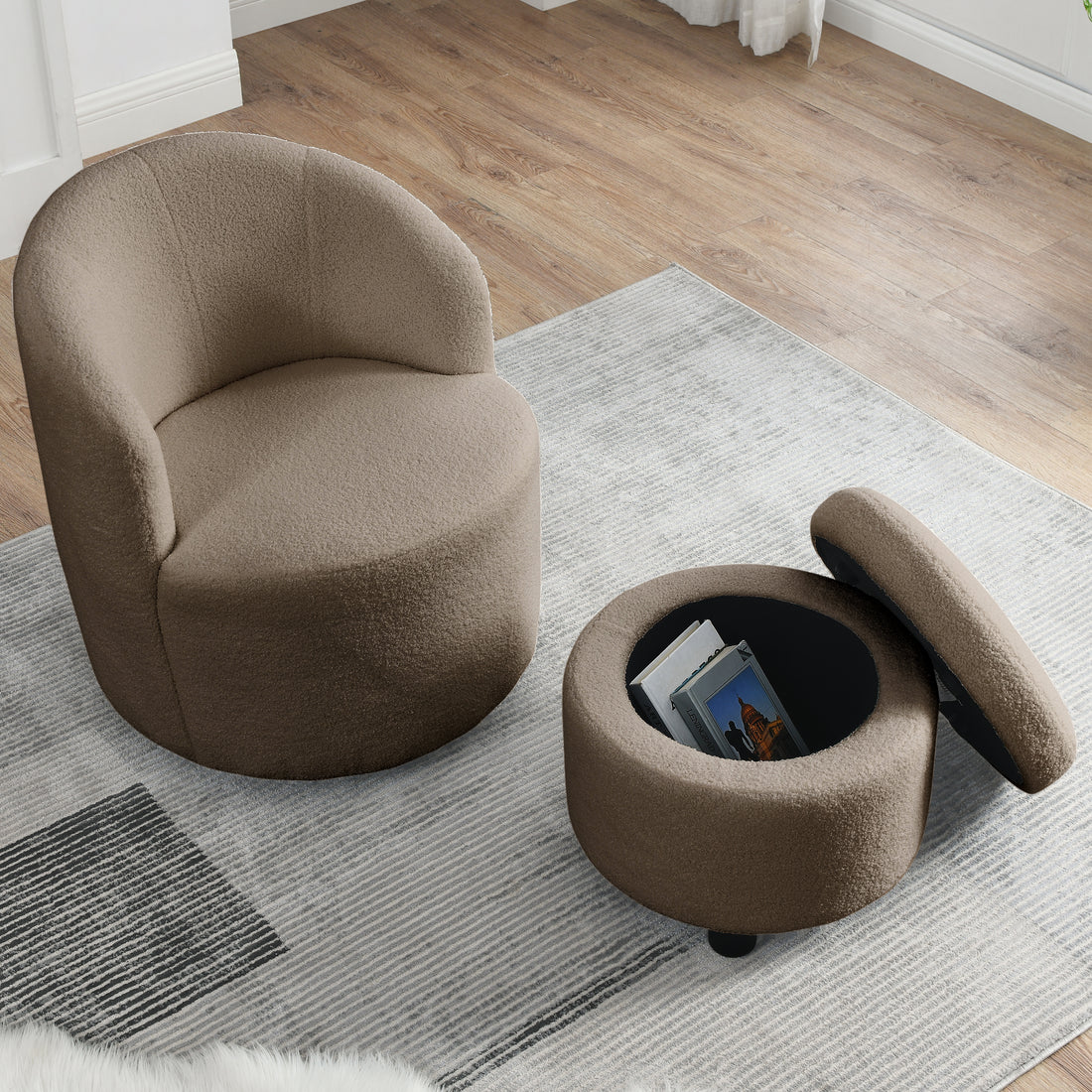 Video Welike Swivel Barrel Chair, Living Room Swivel Chair With Round Storage Chair, 360 Swivel Club Chair, Nursery, Bedroom, Office, Hotel With Upholstered Modern Armchair, Teddy Fabric Coffee Foam Fabric